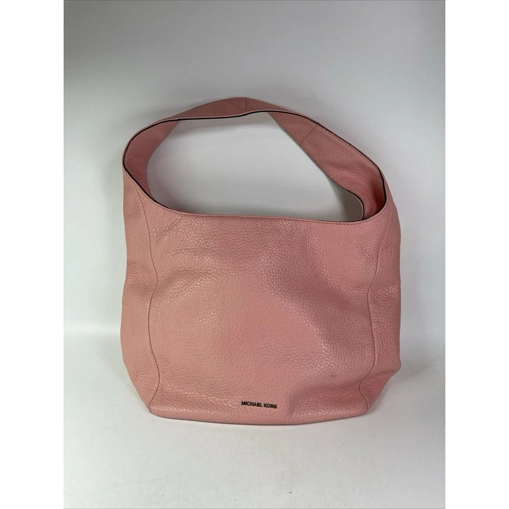 Michael Kors Lena Pink Hobo Pebble Leather Zip shoulder Large Bag Purse Tote